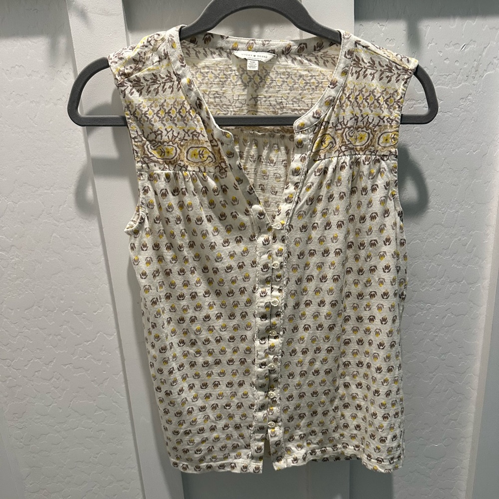 Lucky Brand Cream and Yellow Sleeveless Blouse